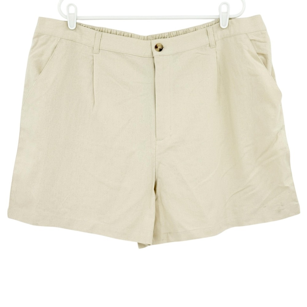 TIME AND TRU Womens Linen Blend Elastic Back Beige Shorts XXXL 22 Pleated NWOT